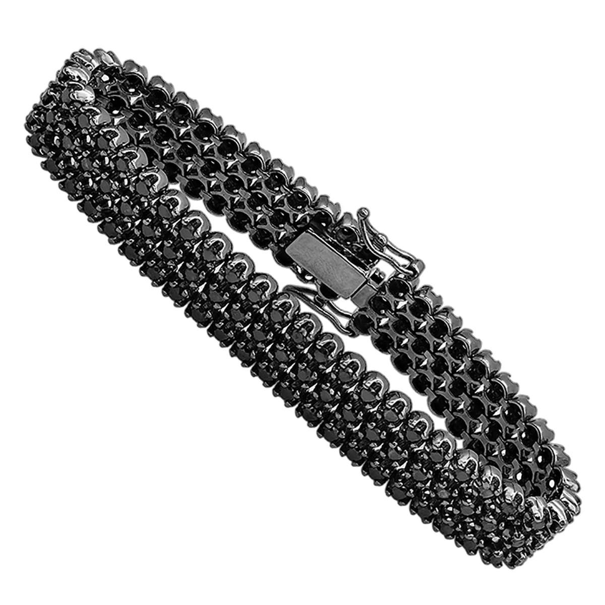 10K Black Plated Gold 3 Row Black Diamond Tennis Bracelet For Men 10 Carats 3 10K Black Plated Gold 3 Row Black Diamond Tennis Bracelet For Men 10 Carats