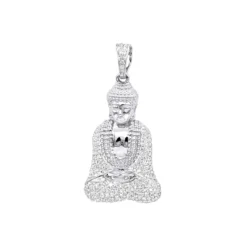 10K White Gold Real Diamond Buddha Pendant 1/2ct By Luxurman