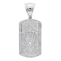 10K White Gold Diamond Dog Tag Pendant With Crown 1ct