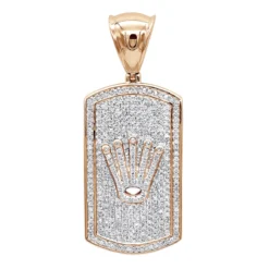 10K White Gold Diamond Dog Tag Pendant With Crown 1ct -Outlet Bijou Lush Store solid 10k gold diamond dog tag pendant with crown 1ct ro