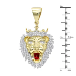 10K Yellow Gold Diamond King Lion Head Pendant For Men 1.2ct Luxurman Charm -Outlet Bijou Lush Store solid 10k gold diamond king lion head pendant for men 12ct luxurman charm rulerye