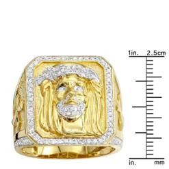 Solid 10K Yellow Gold Jesus Face Diamond Ring For Men 0.65ct By Luxurman -Outlet Bijou Lush Store solid 10k gold jesus face diamond ring for men 065ct by luxurman rulerye