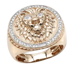 Solid 10K Yellow Gold Lion Head Diamond Pinky Ring For Men 0.3ct Luxurman -Outlet Bijou Lush Store solid 10k gold lion head diamond ring for men 03ct luxurman pinky rings ro