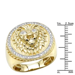Solid 10K Yellow Gold Lion Head Diamond Pinky Ring For Men 0.3ct Luxurman -Outlet Bijou Lush Store solid 10k gold lion head diamond ring for men 03ct luxurman pinky rings rulerye