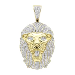 10K Yellow Gold Lion Head Pendant With Diamonds For Men 1.2ct