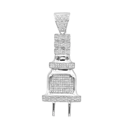 10K White Gold Power Plug Real Diamond Pendant For Men 0.5ct By Luxurman 1.8in