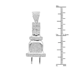 10K White Gold Power Plug Real Diamond Pendant For Men 0.5ct By Luxurman 1.8in -Outlet Bijou Lush Store solid 10k gold power ppug real diamond pendant for men 05ct by luxurman rulerwh