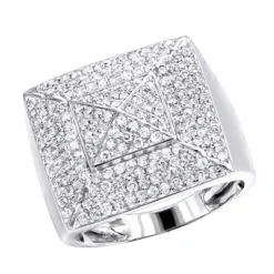 Solid 10K White Gold Pyramid Shaped 2 Carat Diamond Men's Pinky Ring LUXURMAN