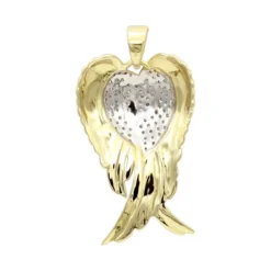 10K Yellow Gold Real Diamond Angel Wings Pendant Necklace 0.35ct -Outlet Bijou Lush Store solid 10k gold real diamond angel wings pendant necklace 0 35ct backye