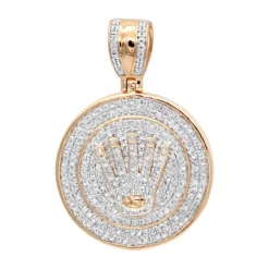 10K Yellow Gold Real Diamond Crown Pendant For Men Iced Out Round Medallion -Outlet Bijou Lush Store solid 10k gold real diamond crown pendant for men iced out round medallion ro