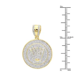 10K Yellow Gold Real Diamond Crown Pendant For Men Iced Out Round Medallion -Outlet Bijou Lush Store solid 10k gold real diamond crown pendant for men iced out round medallion rulerye