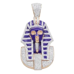 14K Yellow Gold Egyptian Pharaoh Head Enamel Diamond Pendant For Men 2.38ct -Outlet Bijou Lush Store solid 14k gold egyptian pharaoh head enamel diamond pendant for men 238ct ro