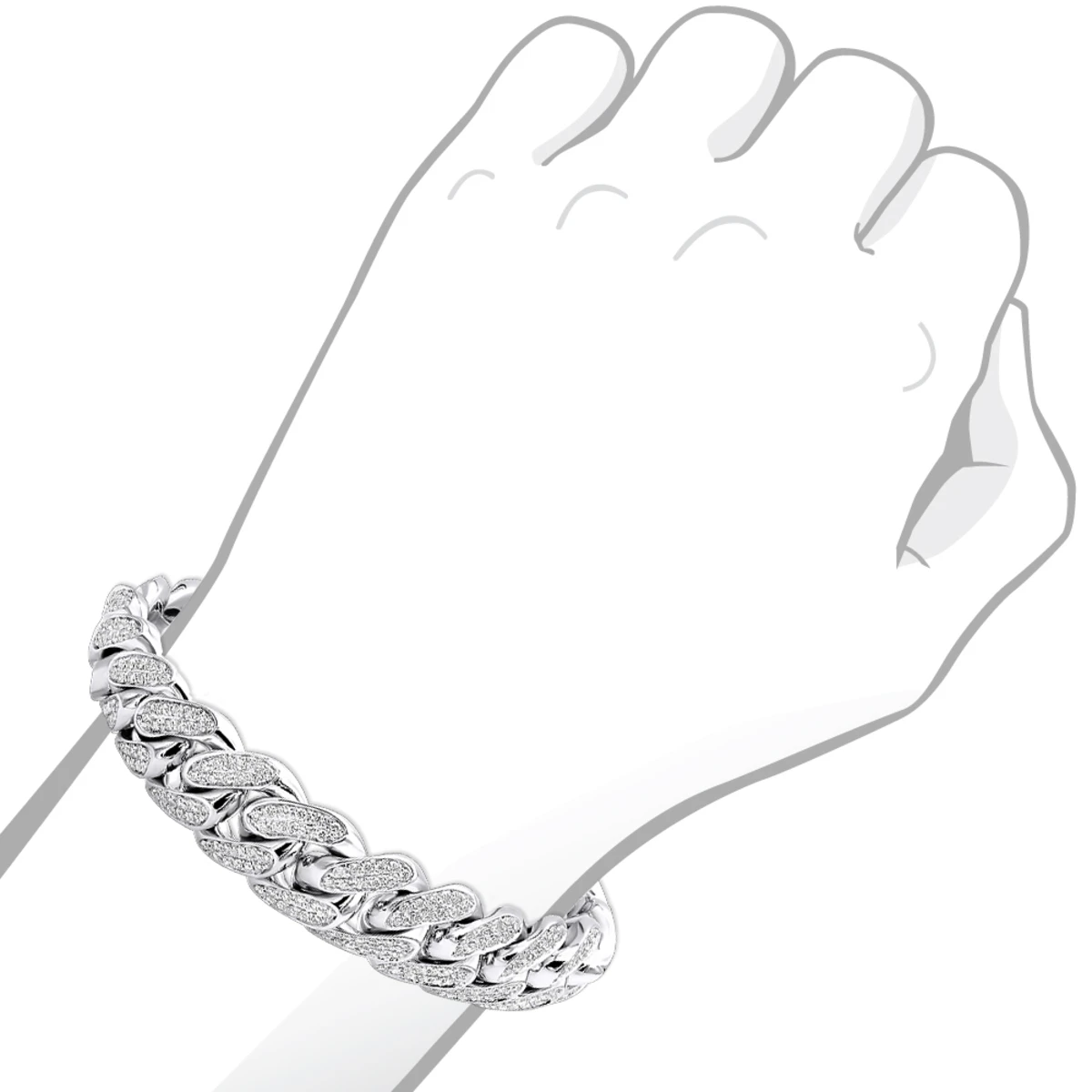 Solid 14K White Gold Men's Miami Cuban Link Diamond Bracelet By Luxurman 9ct 17mm 7 Solid 14K White Gold Men's Miami Cuban Link Diamond Bracelet By Luxurman 9ct 17mm - Image 5