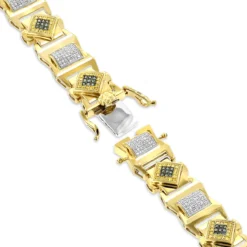 Solid 10K Yellow Gold Men's Diamond Bracelet Yellow Blue White 2.5 Ct -Outlet Bijou Lush Store solid gold mens diamond bracelet yellow blue white 276ct p 6498 backye