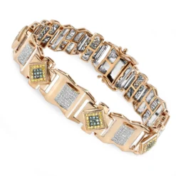 Solid 10K Yellow Gold Men's Diamond Bracelet Yellow Blue White 2.5 Ct -Outlet Bijou Lush Store solid gold mens diamond bracelet yellow blue white 276ct p 6498 ro