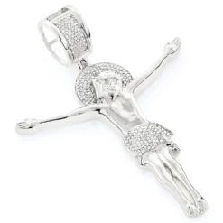 Real Sterling Silver Diamond Jesus Crucifix Pendant 0.6ct