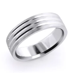 Three Lines Men's Wedding Band Solid 14K White Gold