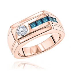 Unique 1 Carat White And Blue Diamonds Ring For Men 14K White Gold By Luxurman -Outlet Bijou Lush Store unique 1 carat white and blue diamonds ring for men in 14k gold by luxurman ro