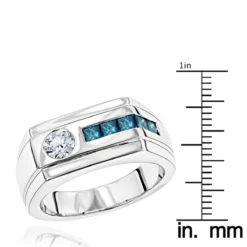 Unique 1 Carat White And Blue Diamonds Ring For Men 14K White Gold By Luxurman -Outlet Bijou Lush Store unique 1 carat white and blue diamonds ring for men in 14k gold by luxurman rulerwh