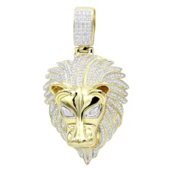 Unique 10K Yellow Gold Lion Head Diamond Pendant For Men 0.9ct By Luxurman