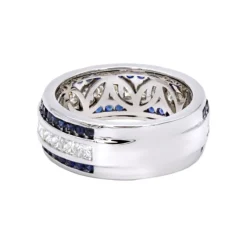 Unique 14K White Gold Blue Sapphires And Diamond Wedding Band For Men & Women 4.5ct -Outlet Bijou Lush Store unique 14k gold blue sapphires and diamond wedding band for men women 45ct 000816 backwh