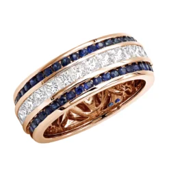 Unique 14K White Gold Blue Sapphires And Diamond Wedding Band For Men & Women 4.5ct -Outlet Bijou Lush Store unique 14k gold blue sapphires and diamond wedding band for men women 45ct 000816 ro