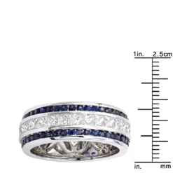 Unique 14K White Gold Blue Sapphires And Diamond Wedding Band For Men & Women 4.5ct -Outlet Bijou Lush Store unique 14k gold blue sapphires and diamond wedding band for men women 45ct 000816 rulerwh