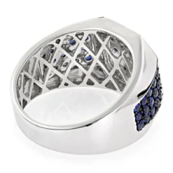 Unique 14K White Gold Diamond And Blue Sapphire Men's Ring By Luxurman 1.8ctw -Outlet Bijou Lush Store unique 14k gold diamond and blue sapphire mens ring by luxurman 18ctw backwh
