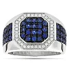 Unique 14K White Gold Diamond And Blue Sapphire Men's Ring By Luxurman 1.8ctw -Outlet Bijou Lush Store unique 14k gold diamond and blue sapphire mens ring by luxurman 18ctw mainwh