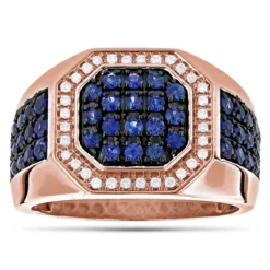 Unique 14K White Gold Diamond And Blue Sapphire Men's Ring By Luxurman 1.8ctw -Outlet Bijou Lush Store unique 14k gold diamond and blue sapphire mens ring by luxurman 18ctw ro