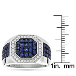 Unique 14K White Gold Diamond And Blue Sapphire Men's Ring By Luxurman 1.8ctw -Outlet Bijou Lush Store unique 14k gold diamond and blue sapphire mens ring by luxurman 18ctw ruler