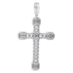 Unique 14K White Gold Large Cuban Link Cross Diamond Pendant For Men 2.5ct 3 Inch -Outlet Bijou Lush Store unique 14k gold large cuban link cross diamond pendant for men 25ct 3 inch 803174 backwh