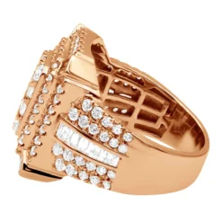 Unique 14K Yellow Gold Large Men's 3.5ct Round & Baguette Cut Diamond Statement Ring -Outlet Bijou Lush Store unique 14k gold large mens diamond statement ring 35 carat 803243 back rose