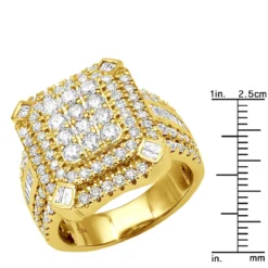 Unique 14K Yellow Gold Large Men's 3.5ct Round & Baguette Cut Diamond Statement Ring -Outlet Bijou Lush Store unique 14k gold large mens diamond statement ring 35 carat 803243 ruler yellow