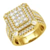 Unique 14K Yellow Gold Large Men's 3.5ct Round & Baguette Cut Diamond Statement Ring