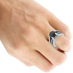 Unique 14K White Gold Large White And Black Diamond Ring 12ct By Luxurman -Outlet Bijou Lush Store unique 14k gold large white and black diamond ring 12ct by luxurman boxwh