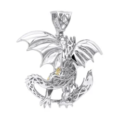 Unique 14K White Gold White Yellow Blue Diamond Dragon Pendant For Men 4.25ct -Outlet Bijou Lush Store unique 14k gold white yellow blue diamond dragon pendant for men 425ct backwh