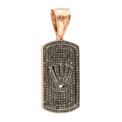 Unique 1ct Champagne Diamond Dog Tag Pendant With Crown 10K Rose Gold Iced Out Design