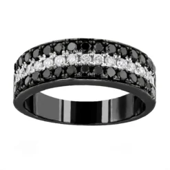 Unique 3 Row White Black Diamond Wedding Band 1.35ct 10K White Gold Luxurman Ring -Outlet Bijou Lush Store unique 3 row white black diamond wedding band 135ct 10k luxurman bl
