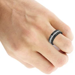 Unique 3 Row White Black Diamond Wedding Band 1.35ct 10K White Gold Luxurman Ring -Outlet Bijou Lush Store unique 3 row white black diamond wedding band 135ct 10k luxurman bodbl