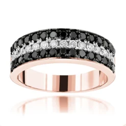 Unique 3 Row White Black Diamond Wedding Band 1.35ct 10K White Gold Luxurman Ring -Outlet Bijou Lush Store unique 3 row white black diamond wedding band 135ct 10k luxurman ro