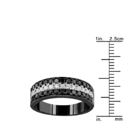Unique 3 Row White Black Diamond Wedding Band 1.35ct 10K White Gold Luxurman Ring -Outlet Bijou Lush Store unique 3 row white black diamond wedding band 135ct 10k luxurman rulerbl