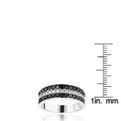 Unique 3 Row White Black Diamond Wedding Band 1.35ct 10K White Gold Luxurman Ring -Outlet Bijou Lush Store unique 3 row white black diamond wedding band 135ct 10k luxurman rulerwh