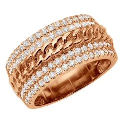 Unique Diamond Ring For Men & Women Cuban Link Chain Band 14K White Gold 1.2ct -Outlet Bijou Lush Store unique diamond ring for men women cuban link chain band 14k gold 12ct 803259 ro