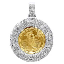 Unique 14K Rose Gold Liberty Coin Diamond Pendant For Men Medallion 3.1ct. -Outlet Bijou Lush Store unique gold liberty coin diamond pendant for men medallion 31ct 804046 wh