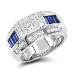 Unique Luxurman Bands 18K White Gold Sapphire Diamond Ring For Men 3.5ct