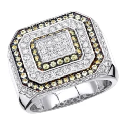 Unique Men's Diamond Ring 14K Yellow Gold 2.65 Ct Yellow & White Diamonds -Outlet Bijou Lush Store unique mens diamond ring in 14k gold 265 ct yellow white diamonds 000821 wh