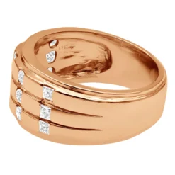 Unique 14K White Gold Men's Diamond Wedding Ring Round & Princess Diamonds 0.9ct -Outlet Bijou Lush Store unique mens diamond wedding band 14k gold princess round diamonds ring 09ct back rose 20221011