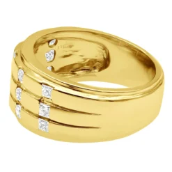 Unique 14K White Gold Men's Diamond Wedding Ring Round & Princess Diamonds 0.9ct -Outlet Bijou Lush Store unique mens diamond wedding band 14k gold princess round diamonds ring 09ct back yellow 20221011