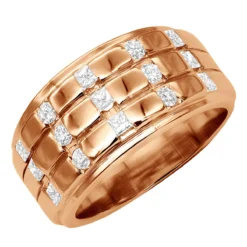 Unique 14K White Gold Men's Diamond Wedding Ring Round & Princess Diamonds 0.9ct -Outlet Bijou Lush Store unique mens diamond wedding band 14k gold princess round diamonds ring 09ct rose 20221011